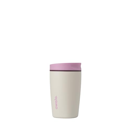 Owala SmoothSip Slider Insulated Stainless Steel Coffee Tumbler, Reusable Iced Coffee Cup, Hot Coffee Travel Mug, BPA Free 12 oz, Pink/Tan (Daybreak) - color: Daybreak, size: 12 Ounces