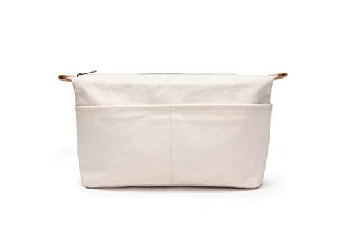 Insert Storage Bag Purse Organizer and Cosmetic Travel Bags for Women Makeup Bag with Compartments Three Sizes Cotton Canvas built-in compartments functiona and fashionable - color: Beige, size: Large