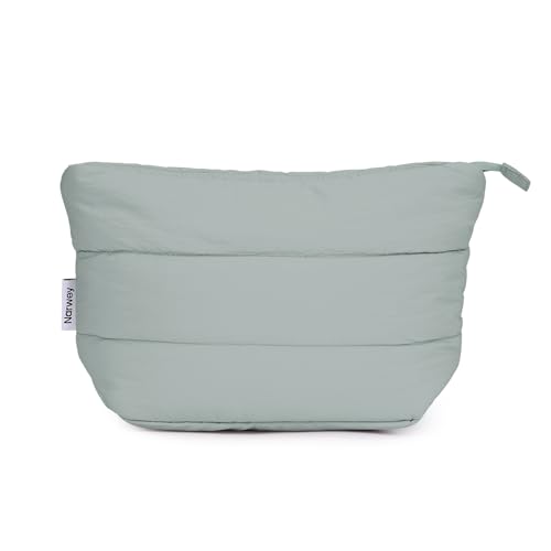 Narwey Travel Makeup Bag for Women Girl, Puffer Makeup Up Organizer Bag Cosmetic Bag, Puffy Cute Makeup Pouch Purse, Travel Toiletry Bag (Sage Green) - color: Green