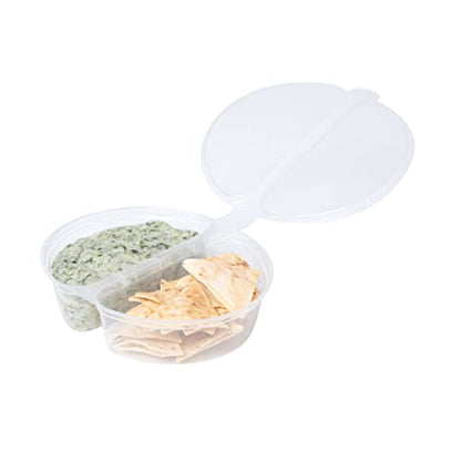 Restaurantware Futura 4 Ounce Snack Containers 100 Microwavable Sauce Containers - 2 Compartments Hinged Lid Clear Plastic Portion Cups For Condiments Or Dips - size: 6 oz