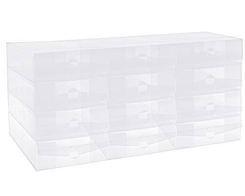 Shihanee 12 Pcs Boot Box Clear Plastic Stackable Shoe Storage Organizer Foldable Heavy Duty Shoe Containers for Closet Small Spaces Dorm Bedroom Apartments, 20.5 x 12 x 4.3 Inches - size: 20.5 x 12 x 4.3 Inches