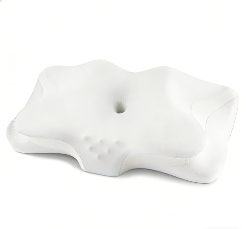 Cervical Pillow for Neck Pain Relief - Cooling Ergonomic Memory Foam Pillows for Sleeping, Contour Neck Support Pillow for Side, Back, Stomach Sleepers with Anti-Pilling Pillowcase - color: Pure White