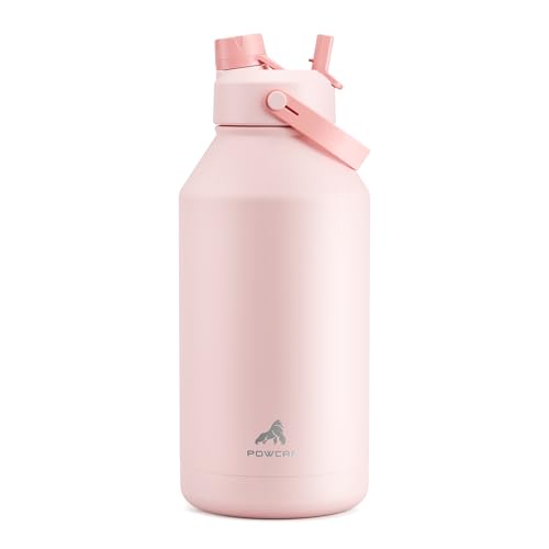 POWCAN 64 oz Insulated Water Bottle with 2-in-1 Straw and Spout Lid, Keep Cold 24H, Leak-Proof, BPA-Free, Double Wall Stainless Steel Water Bottle for Sports, Gym, Travel, and School (Cotton Candy) - color: Cotton Candy, size: 64 Ounces