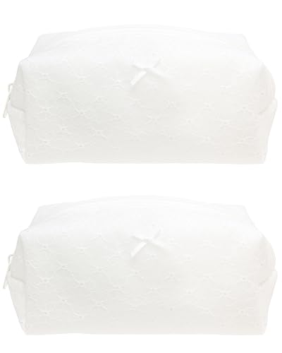 PAZIMIIK 2PCS Cozy Makeup Bag Small Aesthetic Travel Zipper Cosmetic Pouch for Women Make Up Beauty Accessories Brushes,Embroidery Flower - color: Embroidery Flower, size: 2PCS