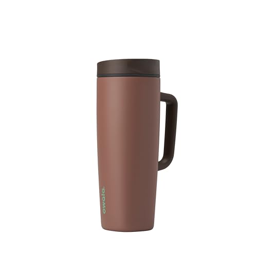 Owala SmoothSip Slider Stainless Steel Insulated Travel Mug with Handle, 100% Leak Proof, For Hot and Cold Drinks, Travel Friendly with Sliding Lock Lid, 24 oz, BPA Free, Leak Proof, Cozy Cocoa - color: Cozy Cocoa, size: 24 Ounces