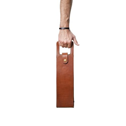 Premium Collection Single Bottle Wine Tote, Blue | Genuine Leather, Secure Locking Strap, Elegant & Durable, Sophisticated Gift for Wine Enthusiasts - color: Blue