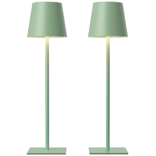 Kakanuo Green Cordless Rechargeable Table Lamp, 2 Pack Portable Desk Lamp with 5000mAh Battery, Touch Control Stepless Dimming, Wireless Night Light for Dining, Outdoor Camping - color: Green, size: 2 Pack