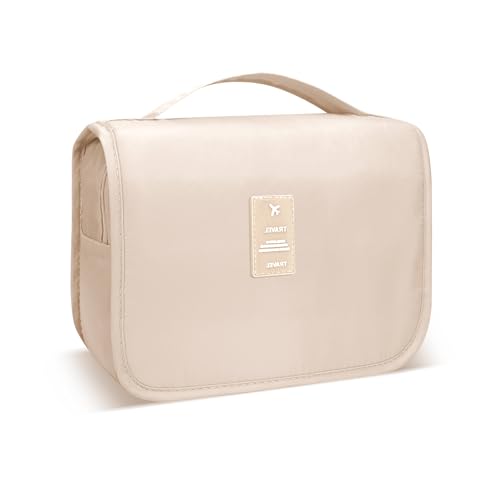 Portable Hanging Toiletry Bag for Travel, Small Multifunctional Makeup Cosmetic Bag for Women, Waterproof Travel Toiletries Organizer, Shower Bathroom Pouch with Hook for Gym, Business Trips - color: Beige