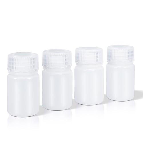 DEMORA 1 oz Small Plastic Bottles with Caps, Airtight Refillable Wide Mouth Travel Bottles for Toiletries, HDPE Food Grade Plastic Containers for Liquids Pill Sample Lab Reagent (Translucent, 4 Pcs) - color: Translucent, size: 1 oz