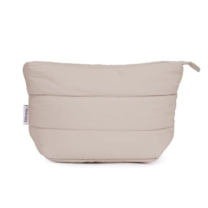 Narwey Travel Makeup Bag for Women Girl, Puffer Makeup Up Organizer Bag Cosmetic Bag, Puffy Cute Makeup Pouch Purse, Travel Toiletry Bag (Khaki) - color: Khaki