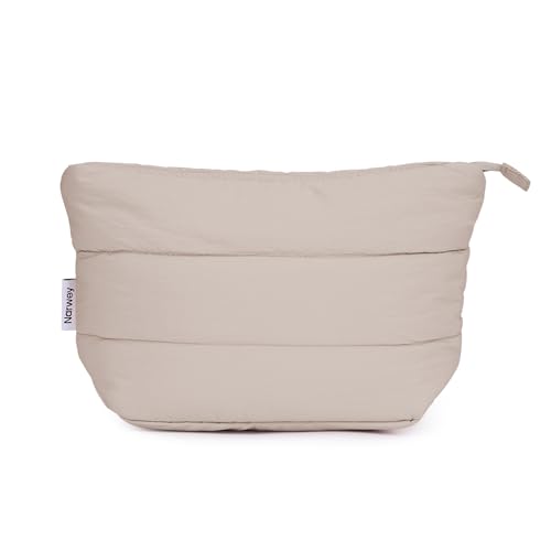 Narwey Travel Makeup Bag for Women Girl, Puffer Makeup Up Organizer Bag Cosmetic Bag, Puffy Cute Makeup Pouch Purse, Travel Toiletry Bag (Khaki) - color: Khaki