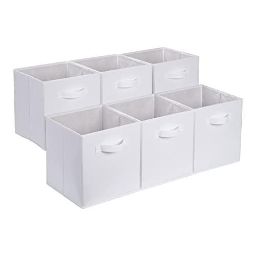 Amazon Basics Collapsible Fabric Storage Cubes Organizer with Handles, Sturdy Storage Bins, White, 10.5-x-10.5-x-11-inch, 6-Pack - color: White, size: 10.5"x10.5"x11"