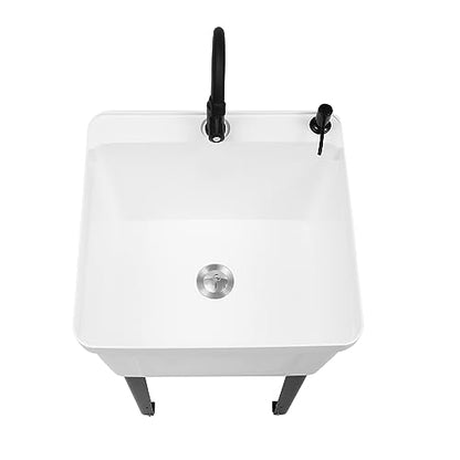 White Utility Sink, 19.3 Inch Standalone Sink with Faucet+Soap Dispenser+Drain Pipe Kit, Ideal for Restaurant, Utility & Laundry Rooms - color: White, 19.7 x 19 x 33.1in