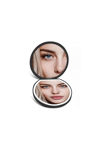 Compact Mirror with Light, Rechargeable 40X Magnifying Mirror with 3 Lighting Modes & Dimmable Brightness, Portable Travel Makeup Mirror; Essentials for Travel, Pocket, Purse Gifts Black - color: Black