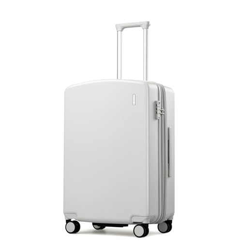 Hanke 24 Inch Expandable Hard Sided Luggage with Spinner Wheels, Checked Luggage for Travel, Hard Shell Suitcases With Wheels Durable Medium Suitcase for Woman Men with Tsa Lock(Smoke White) - color: Smoke White, size: Expandable 24 Inch