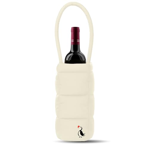 PUFT Puffer Wine Tote Bag – Insulated Wine Bottle Carrier for Bottles – Trendy Quilted Wine Bag - color: 1 Bottle Cream