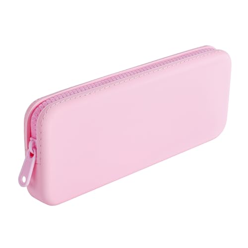 JOVAKIT Rectangle Portable Silicone Cosmetic Bag for Women, Travel Waterproof Makeup Bag Gifts for Women Girls, Zipper Closure Makeup Brush Toiletry Case Travel Storage Organizer Pouch (Pink) - color: Pink