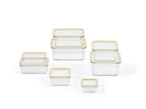 Glasslock Sens 16Pcs Glass Food Storage Set – Airtight & Leakproof, 8 Different Sizes, Anti Slip Lid, Microwave & Oven Safe, Perfect for Meal prep, Lunch Box, Nestable & Stackable, Pantry Storage
