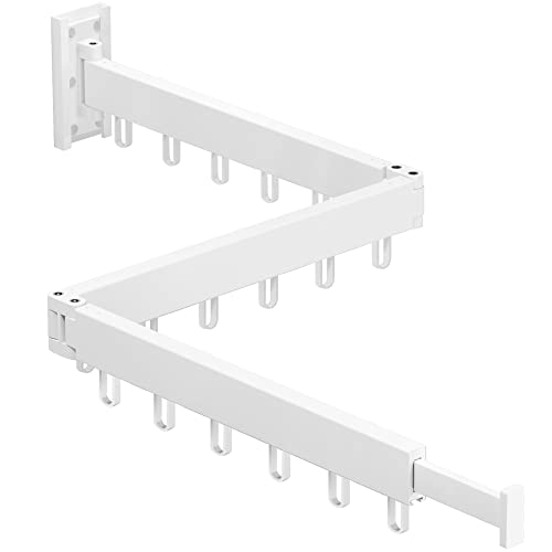 HEILAIYI Clothes Drying Rack,Laundry Drying Rack,Wall Mounted Clothes Rack,Laundry Rack Wall Mount,Folding Retractable Collapsible Drying Rack Clothing (Three-Poles,Loop Hooks,White) - size: White/Loop-Shape Hooks
