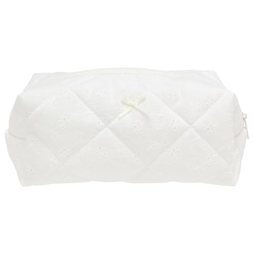 PAZIMIIK Cozy Makeup Bag Travel Cosmetic Bag for Women Soft Toiletry Bag Aesthetic Makeup Organizer Portable Large Zipper Pouch for Skincare Beauty Accessories Brushes Embroidery White - color: Embroidery White, size: 1PCS