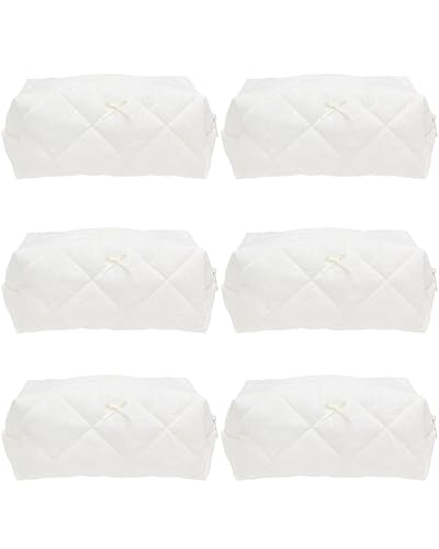 PAZIMIIK 6PCS Cozy Makeup Bag SET Travel Cosmetic Bag for Women Soft Toiletry Bag Aesthetic Makeup Organizer Portable Large Zipper Pouch for Skincare Beauty Accessories Brushes Embroidery White - color: Embroidery White, size: 6PCS