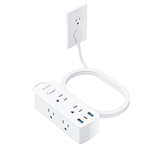 Olcorife Flat Plug Power Strip with 3 FT Extension Cord, 6 Outlets 3 USB Ports(1 USB C), 3 Sided Outlet Extender for Home Office Travel Dorm Room Essentials, White - size: 3 FT, style: 6AC