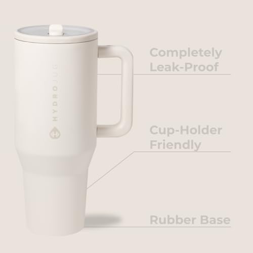 HydroJug Traveler - 32 oz Water Bottle with Handle & Flip Straw - Fits in Cup Holder, Leak Resistant Tumbler-Reusable Insulated Stainless Steel & Rubber Base - Gifts for Women & Men, Cream - color: Cream, size: 32oz
