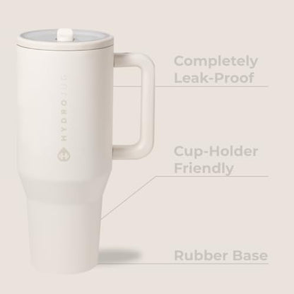 HydroJug Traveler - 32 oz Water Bottle with Handle & Flip Straw - Fits in Cup Holder, Leak Resistant Tumbler-Reusable Insulated Stainless Steel & Rubber Base - Gifts for Women & Men, Cream - color: Cream, size: 32oz