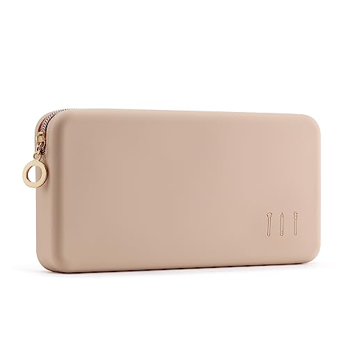 FVION Zipper Makeup Brushes Bag For Travel, Large Silicone Makeup Brush Holder, Make Up Brushes Pouch Case for Makeup Tools - Khaki - color: Khaki