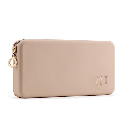 FVION Zipper Makeup Brushes Bag For Travel, Large Silicone Makeup Brush Holder, Make Up Brushes Pouch Case for Makeup Tools - Khaki - color: Khaki