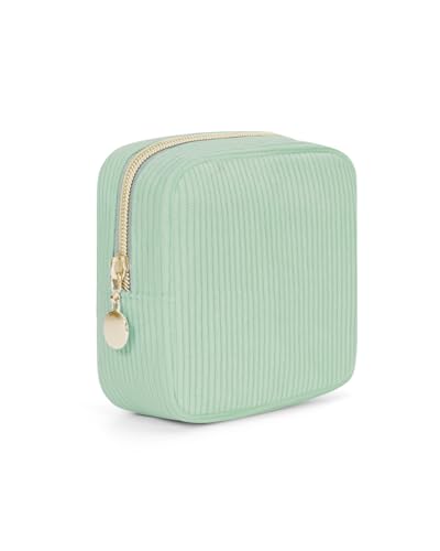 Wandering Nature Small Makeup Bag for Purse Mini Make up Pouch Cute Cosmetic Pouch for Women with Slip-in Pockets Corduroy, Green - color: Corduroy Green