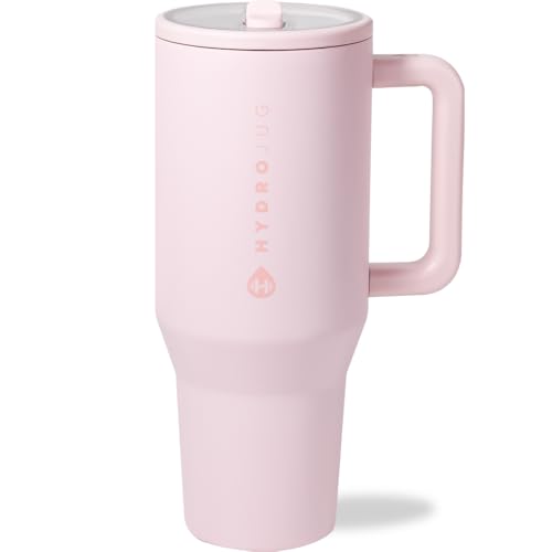 HydroJug Traveler - 40 oz Water Bottle with Handle & Flip Straw - Fits in Cup Holder, Leak Resistant Tumbler-Reusable Insulated Stainless Steel & Rubber Base - Gifts for Women & Men, Pink Sand - color: Pink Sand, size: 40oz