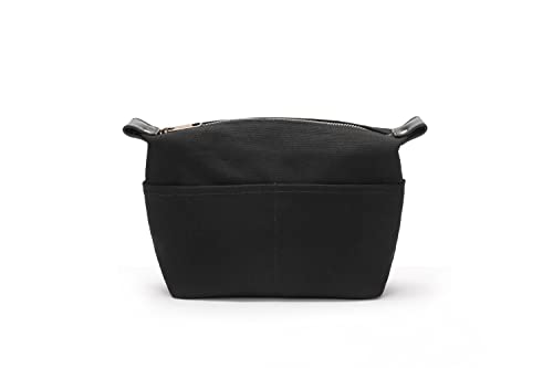 Insert Storage Bag Purse Organizer and Cosmetic Travel Bags for Women Makeup Bag with Compartments Three Sizes Cotton Canvas built-in compartments functiona and fashionable - color: Black, size: Small