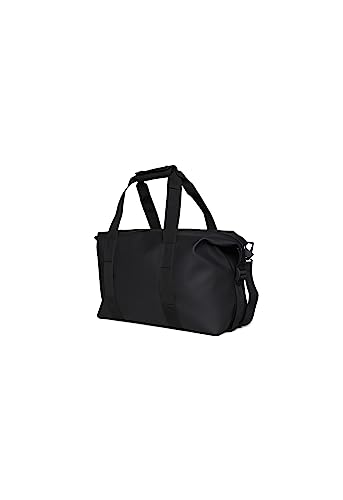 RAINS Hilo Weekend Bag Small - Black Waterproof Travel Duffel for Men and Women, Gym Carry On With Coated Zip, Shoulder & Compression Straps