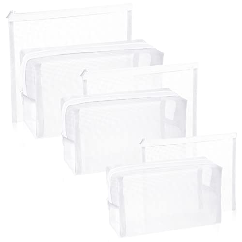 6 Pieces Mesh Makeup Bags Mesh Cosmetic Bag Portable Travel Organizing Zipper Pouch Toiletries Makeup Pouches for Home Office Travel Accessories - color: White