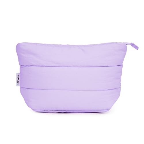 Narwey Travel Makeup Bag for Women Girl, Puffer Makeup Up Organizer Bag Cosmetic Bag, Puffy Cute Makeup Pouch Purse, Travel Toiletry Bag (Pruple) - color: Purple