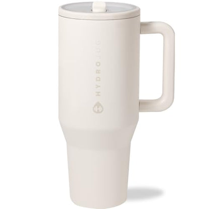 HydroJug Traveler - 40 oz Water Bottle with Handle & Flip Straw - Fits in Cup Holder, Leak Resistant Tumbler-Reusable Insulated Stainless Steel & Rubber Base - Gifts for Women & Men, Cream - color: Cream, size: 40oz