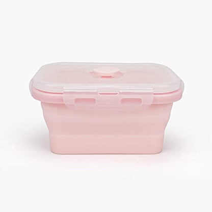 CCyanzi 3piece Collapsible Food Storage Containers with Lids, Silicone Lunch Container, Microwave & Freezer Safe, Space Saving for Kitchen Cabinet and Camping Backpack,(pink) - color: pink