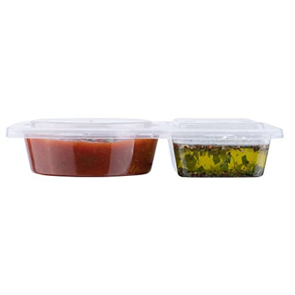 Futura 5 Ounce Snack Containers, 100 Microwavable Sauce Containers - 2 Compartments, Hinged Lid, Clear Plastic Portion Cups, For Condiments Or Dips - Restaurantware - size: 5 oz