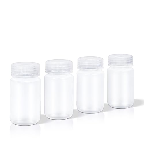 DEMORA 4 oz Small Plastic Bottles with Caps, Airtight Refillable Wide Mouth Travel Bottles for Toiletries, PP Food Grade Plastic Containers for Liquids Pill Sample Lab Reagent (Clear, 4 Pcs) - color: Clear, size: 4 oz