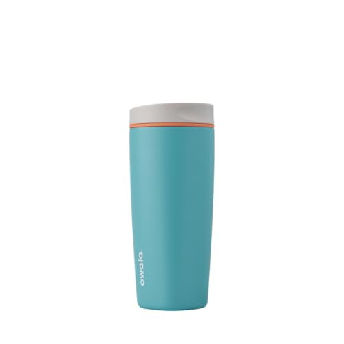 Owala SmoothSip Slider Insulated Stainless Steel Coffee Tumbler,Reusable Iced Coffee Cup,Hot-Coffee Travel Mug,BPA Free 20 oz,Grey/Blue (Beachy Breeze),(Pack of 8) - color: Beachy Breeze, size: 20 Ounces (Pack of 8)
