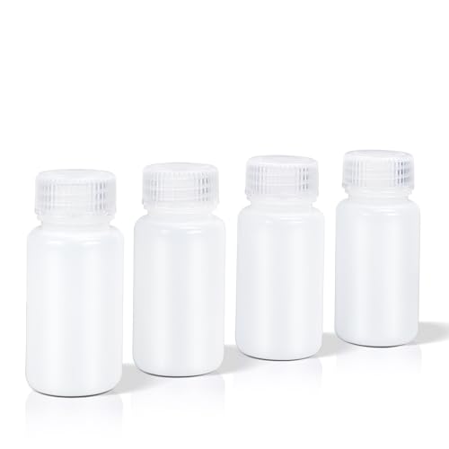 DEMORA 2 oz Small Plastic Bottles with Caps, Airtight Refillable Wide Mouth Travel Bottles for Toiletries, HDPE Food Grade Plastic Containers for Liquids Pill Sample Lab Reagent (Translucent, 4 Pcs) - color: Translucent, size: 2 oz