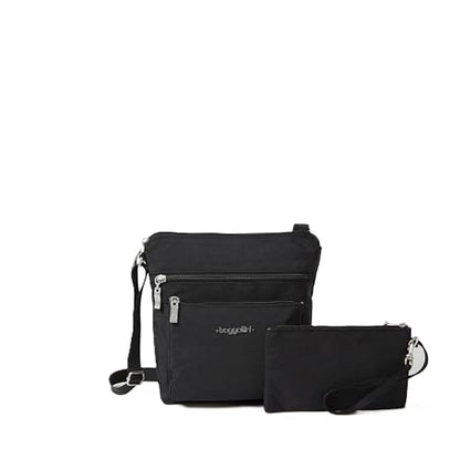 Baggallini Pocket Crossbody Bags for Women 8x8 Small Lightweight Durable Water-resistant Travel Purse W/Rfid - color: Black/Sand