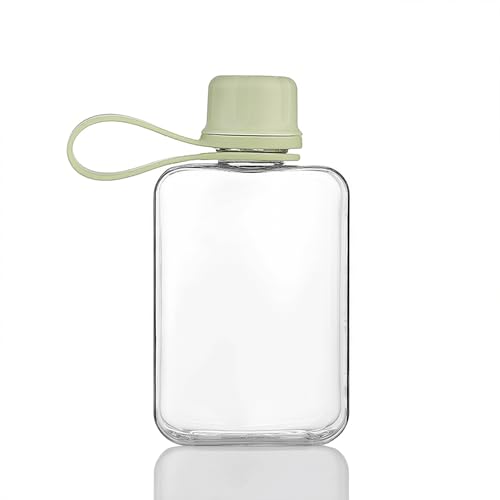 8.2 oz/240 ml Flat Travel Water Bottle, BPA Free Tritan Reusable Plastic Water Bottles Square Plastic Flask Pocket for Camping, Fitness, Outdoor Sports, Fits Purse and Pocket（green） - color: Green