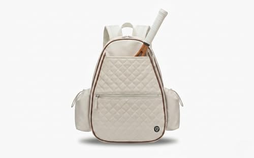 Thorza Tennis & Pickleball Backpack for Women & Men – Compact Racket Bag, Fits 1 Tennis Racket or Paddles, Lightweight Quilted Design with Bottle Pockets for Practice & Travel - color: Beige
