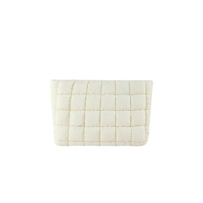 Puffy Quilted Makeup Bag for Women, Cosmetic Bag, Travel Toiletry Organizer Pouch Clutch (white) - color: white