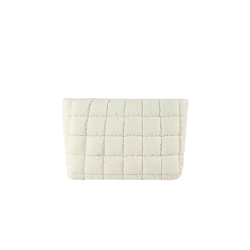 Puffy Quilted Makeup Bag for Women, Cosmetic Bag, Travel Toiletry Organizer Pouch Clutch (white) - color: white