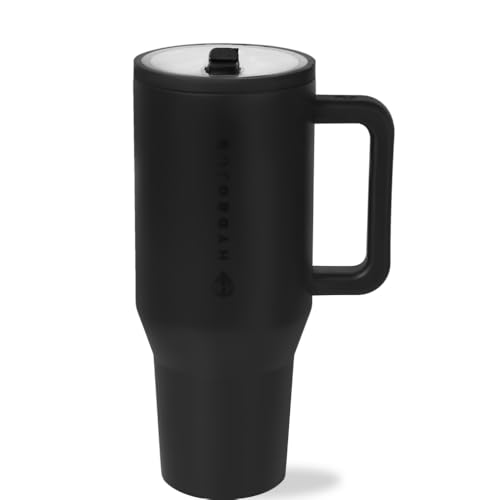HydroJug Traveler - 32 oz Water Bottle with Handle & Flip Straw - Fits in Cup Holder, Leak Resistant Tumbler-Reusable Insulated Stainless Steel & Rubber Base - Gifts for Women & Men, Black - color: Black, size: 32oz