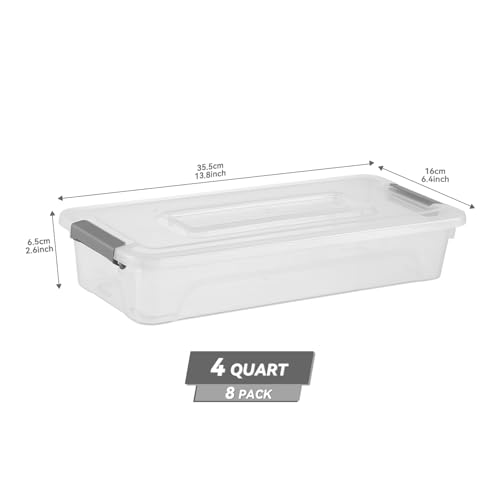 8 Pack 4QT Clear Plastic Storage Bins with Lids Stackable Storage Box for Crafts, Supplies Plastic Container Bins for Organizing (Small 8Pack) - size: Small 8Pack