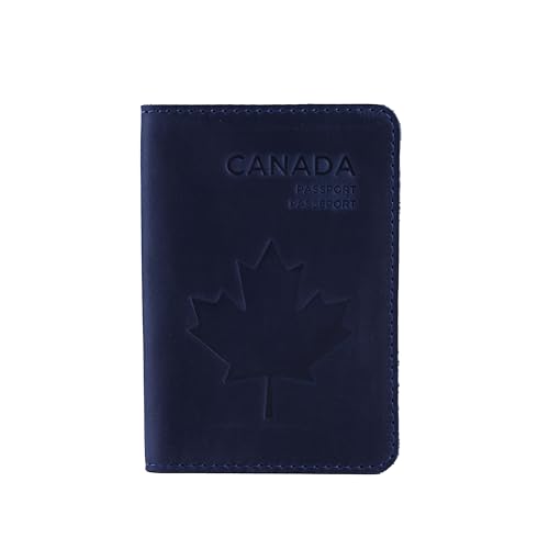 INCARNE Leather Passport Holder for Travel - Passport Case - Passport Wallet for Men - Passport Cover for Women Sleeve Protector - Travel Essentials Vacation Luggage Travel Gifts - Vintage Blue - color: Vintage Blue, style: Maple Canada
